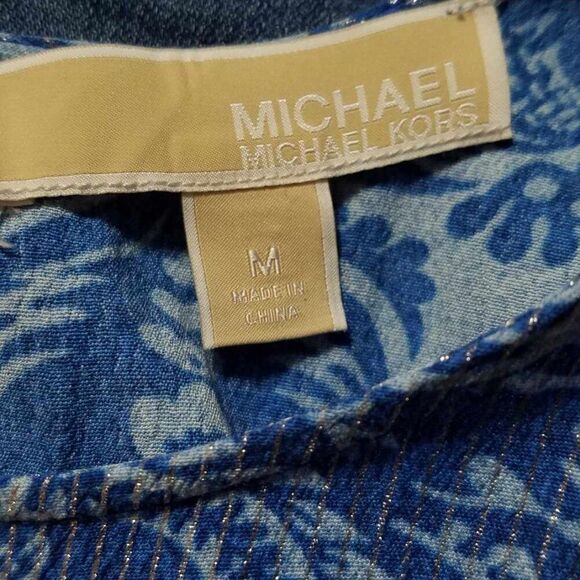 Michael Kors Blue White Print with Metalic accents  Sleeveless Top size Medium - Picture 2 of 11